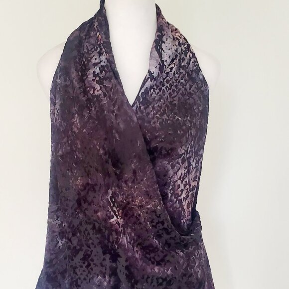 NEW ZARA Burnt Out Velvet Halter Top Blouse V Crossover Purple Silver Tones Boho - Picture 2 of 8